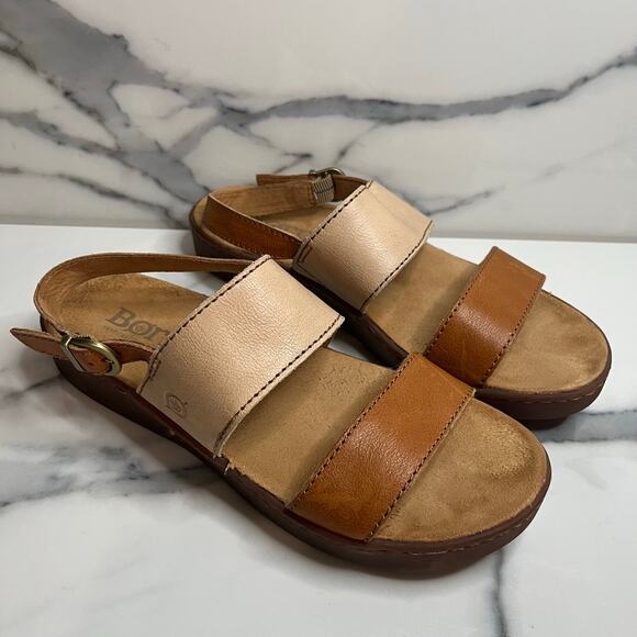 Born Women's Neutral Brown Leather Strappy Slingback Comfort Sheikh Sandals Sz 9 - Picture 1 of 5